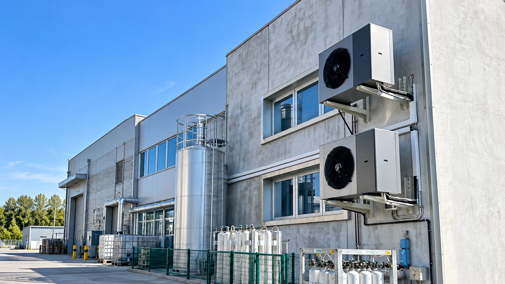 Pompe di calore aria-aria Kita Air sulla facciata di un capannone