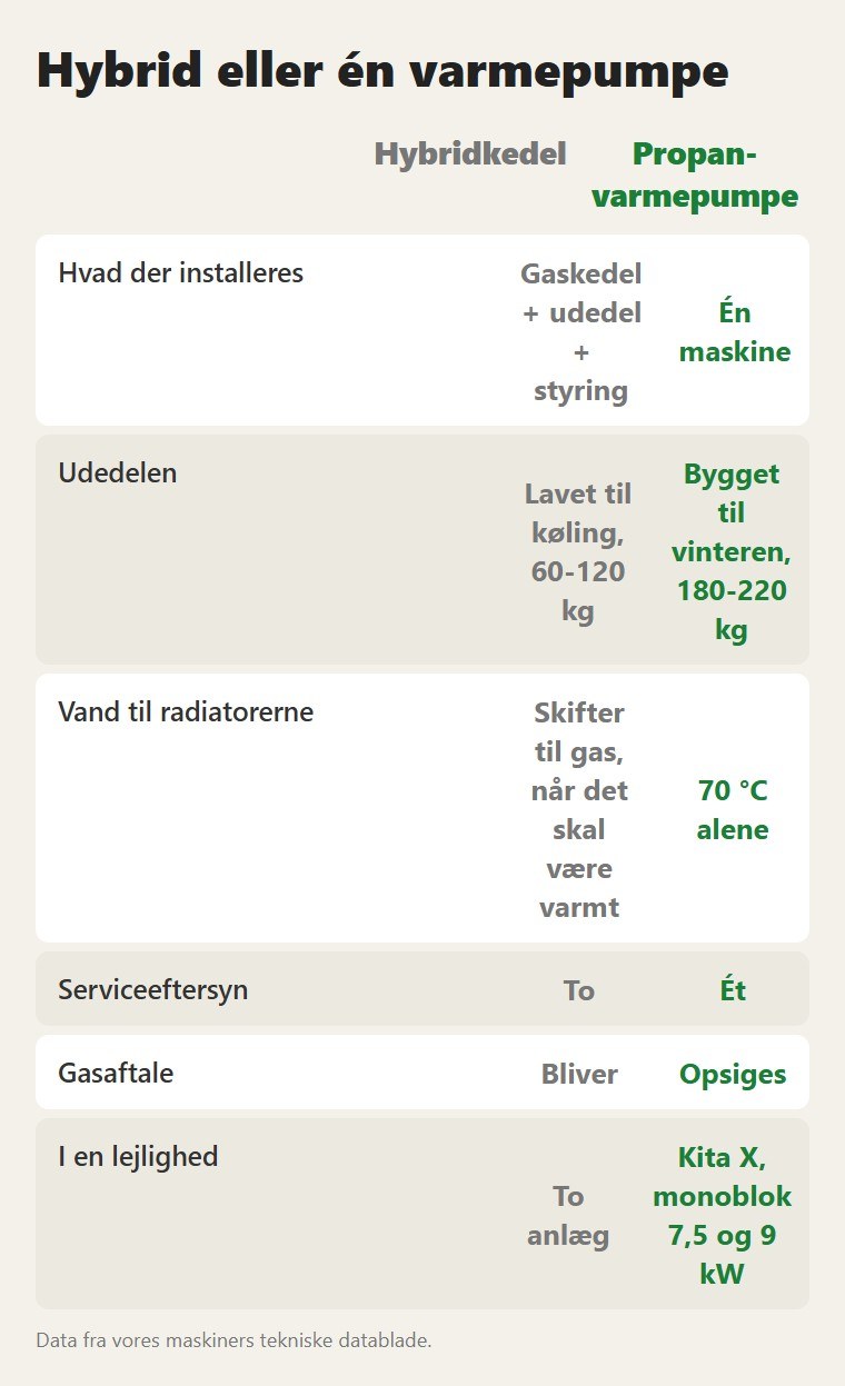 Hybrid eller én varmepumpe: Hybridkedel / Propan-varmepumpe